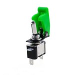 Metallic switch for vehicles, ON and OFF, green led, matt green plastic cover